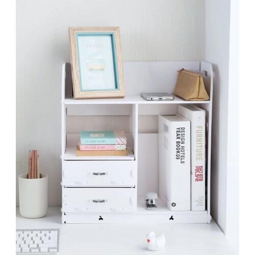 Wooden Desktop Shelf Storage Rack Shelves Case Box Book Holder With Drawers Makeup Organizer Display Home Decoration