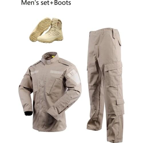 Mens Sets Khaki Uniform Army Uniform Military Uiforms With Swat Boots
