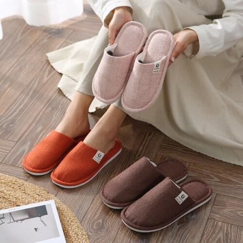 Home Linen Couple Indoor Men and Women Non-Slip Cotton Slippers Womens Slippers Indoor Womens Slippers Slippers Shoes Woman