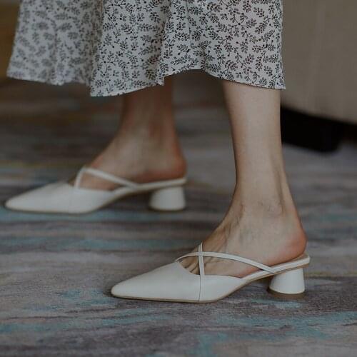 EshtonShero Shoes Woman Pumps Cow Leather Square Thick Square High Heel Pointed Toe Slip On Ladies Wedding Shoes Size 2-9