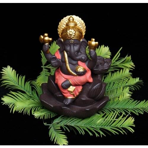Ganesha statue backflowing incense burner elephant god incense base tower home decor ornament figurines lotus