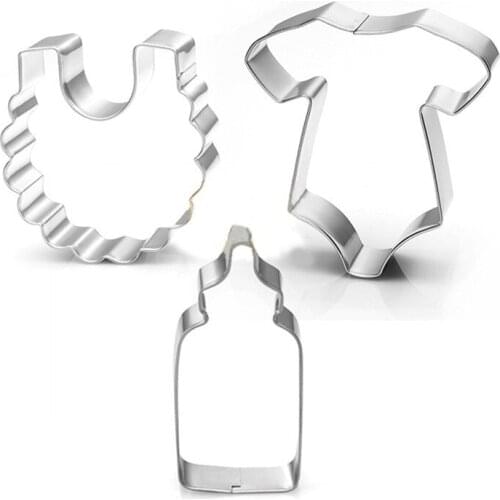 Baby Stroller Feeding Bottle Clothes Bib Shape DIY Cookie Cutter Biscuit Mold Baking Decorating Tools Stainless Steel