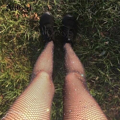 AltGirl Sexy Nightclub Tights Women Mall Goth Punk See Through Mesh High Waist Socks Streetwear Emo Dark Gothic Diamond Socking