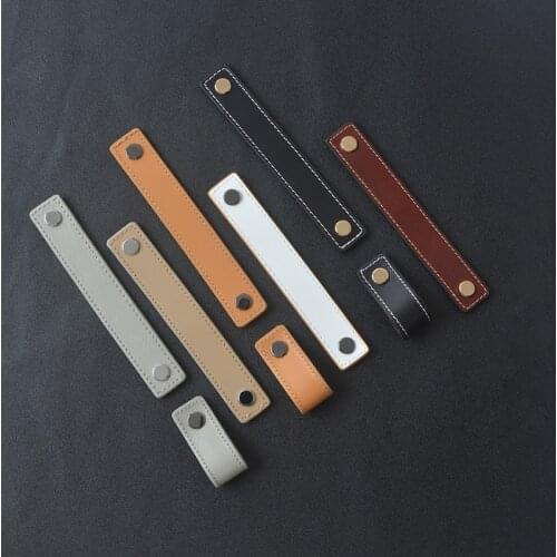 Khaki ＆ gray leather handles leather drawer knobs cupboard handles wardrobe leather furniture handles for kitchen