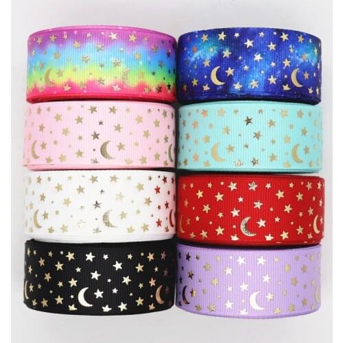 5 Yards 1" 25MM Grosgrain Ribbon Gold Stars Printed Ribbon For Hair Bows DIY Crafts Handmade Accessories M20012102
