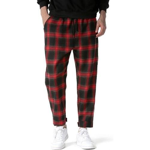 Man Jogging Pants The Trend Of Grid Velcro Feet Cotton Kind Blended City Casual Trousers