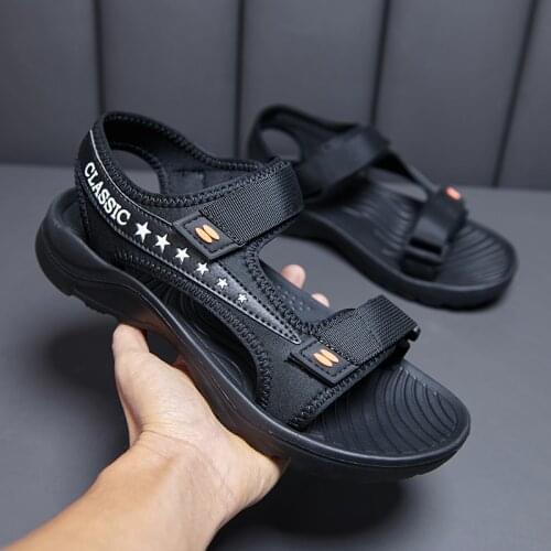 Genuine Leather Mens Sandals Open Toe Slip On Fashion Casual Shoes Men Mens Slippers Roman Summer Beach Sandals Plus Size 38-44