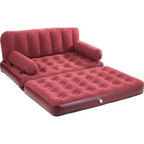 Wine Flocking Two In One Inflatable Sofa Lazy Person Air Cushion Bed Simple Portable Multifunctional Outdoor Beach Furniture