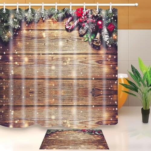 New Christmas Wood Digital Print Shower Curtain Polyester Waterproof and Mildew Proof Bathroom Decorative Shower Curtain