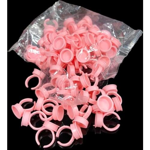 100pcs Disposable Pink Pigment Ring Caps Silicone Microblading Tattoo Ink Cup Finger Container Accessories Makeup Tattoo Tools