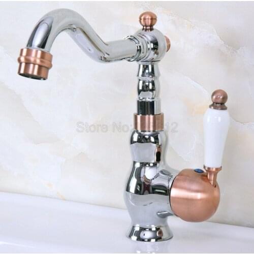 Polished Chrome Swivel Spout Bathroom Faucet Deck Mount Single Handle Cold and Hot Water Taps Basin / Sink Faucets tnf913