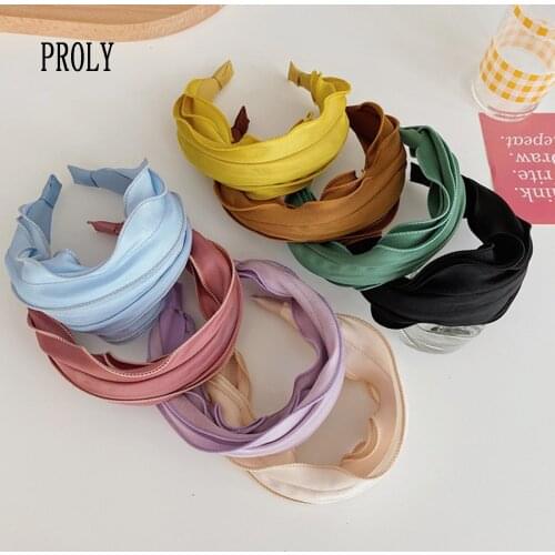 PROLY New Fashion Women Headband Wide Side Solid Color Folds Hairband Casual Hairband Soft Turban Hair Accessories Wholesale