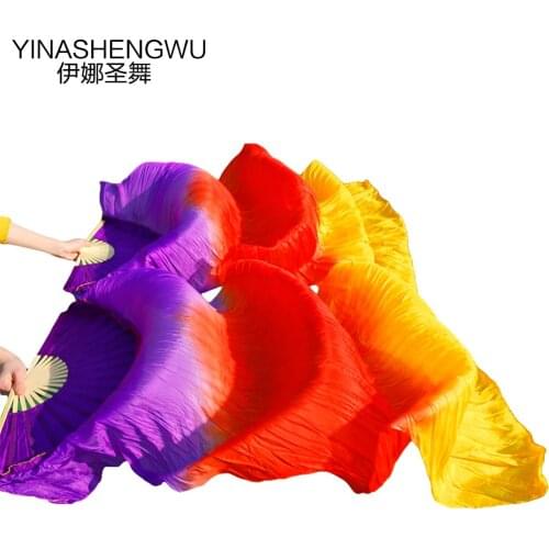 Stage Performance Silk Belly Dance Fans Gradient Colour Dance Accessories Belly Dancing Silk Fans (2pcs) purple+orange+yellow