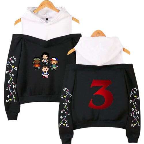 Popular TV Series Stranger Things 3 Pink Strapless Sweatshirt Girl Sexy Personality Streetwear Stranger Things Teen Tops Hoodies