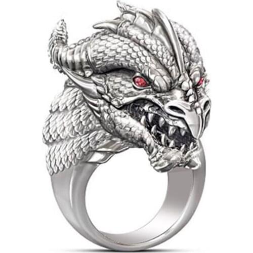 FYJS Unique Jewelry Silver Plated Metal Dragon Head Finger Ring for Party Gift Modern Accessories