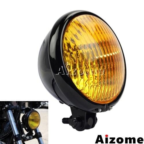 Universal Cafe Racer 5" Headlight Yellow Glass Headlamp Black H4 Front Headlight For Harley Chopper Bobber Cafe Racer Custom