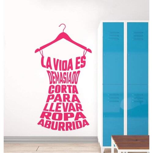 New Design Spanish Clothes Rack Wall Sticker Removable Clothes Rack Quote Wall Vinyl Decals Laundry Cloth Shop Decoration AZ028