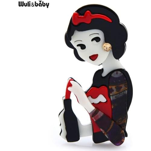 Wuli&baby Acrylic Famous Princess Figure Brooches For Women Fairy Tale Protagonist Party Casual Brooch Pins Gifts