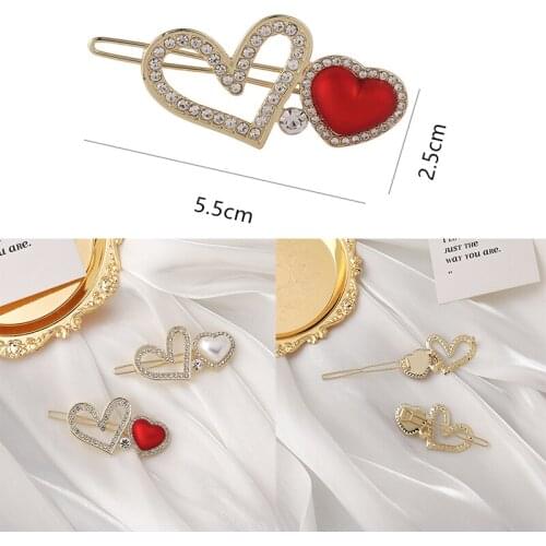 Double Love-Heart Pearl Hairpin Fashion Rhinestone Hair Accessories Clip Elegant Headwear Women Girls Sweet Barrettes Headdress