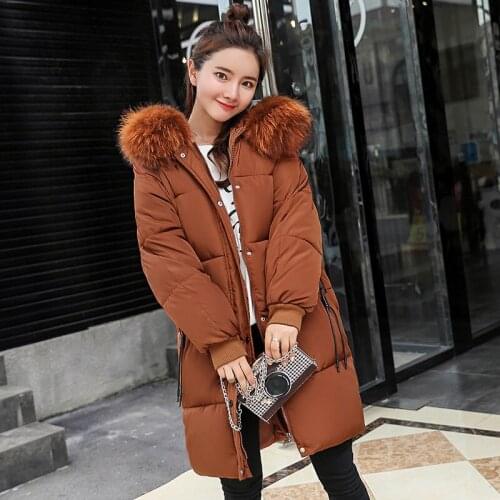 Cotton-padded Woman 2019 New Pattern Code Ma'am Long Fund Even Hat Down Cotton Easy Thickening Winter Clothes Loose Coat