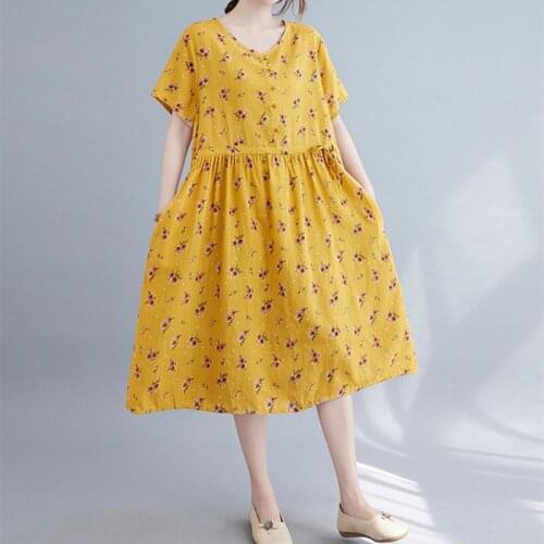 New 2021 Summer Female Round Neck Soft Cotton Colorful Print Dress Outwear Women Loose Casual Lady Dress
