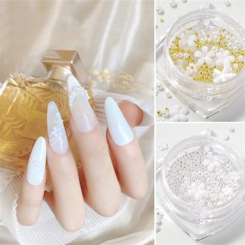 1box White Resin Five-petal Flower Nail Art Flower Jewelry Three-dimensional Small Flower For Nail Decoration Accessories