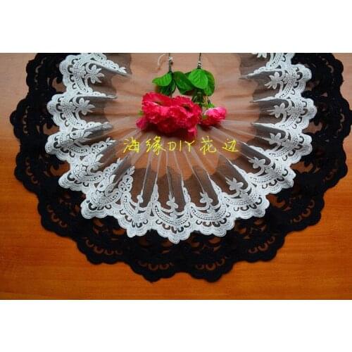 2 Yards Off White Floral Embroidery Tulle Lace Trimming Hair Bow DIY Clothing Crafting Accessory