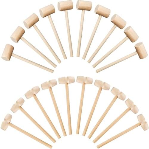 20pcs Solid Wood Mini Hammers Hitting Hammer Toys Creative Educational Toy (Round/Oval) 3D DIY Tool For Baking Baby Wood Mallets