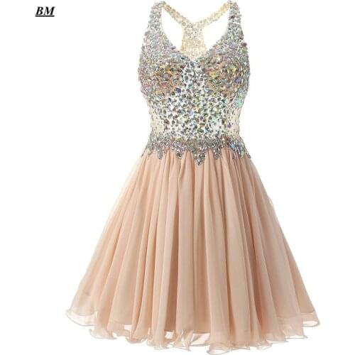 2019 Cheap V Neck Chiffon Short Homecoming Dresses Beading Graduation Cocktail Formal Prom Party Gown Vestido de Formatura BM82