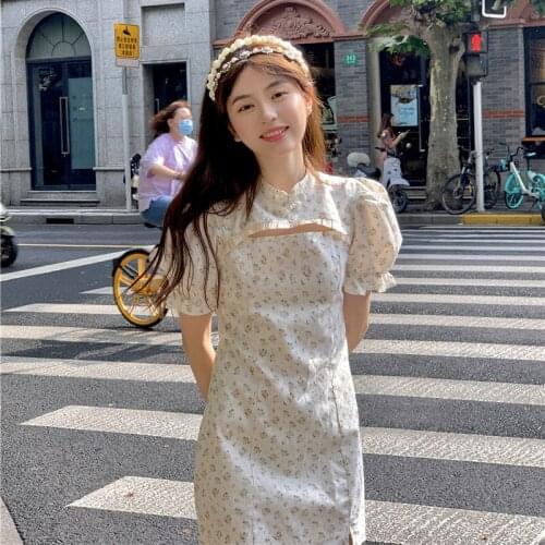 2021 modern korean style chinese improved qipao dress floral stand-up collar hollow design bodycon sexy lady qipao party dress