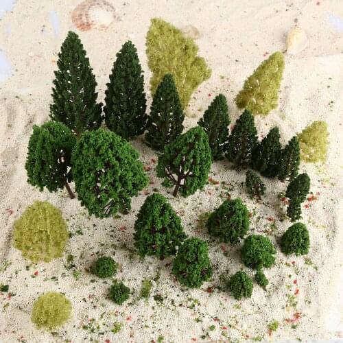 27Pcs 2.5-16cm Green Landscape Scenery Model Trees Tower Shaped+Poplar Miniature Trees Railroad Train Layout Diorama 1:50 Scale