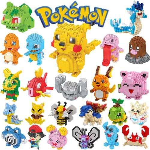 36 Styles Small Building Pokemon Blocks Small Cartoon Picachu Animal Model Education Game Graphics Pokemon Toys