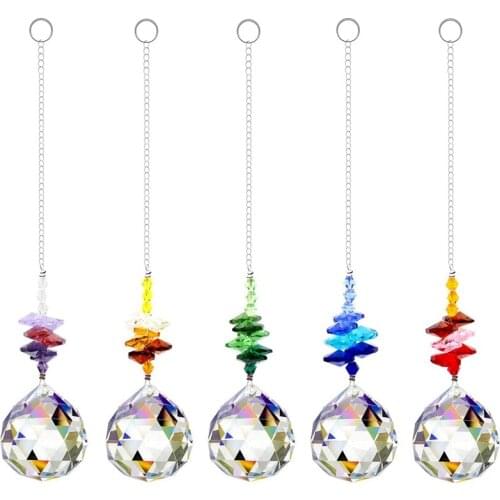 New 5 Pcs Crystal Suncatchers, 30Mm Clear Crystal Ball Prism Sun Catcher Rainbow Pendants Maker With Chain, Hanging Crystals