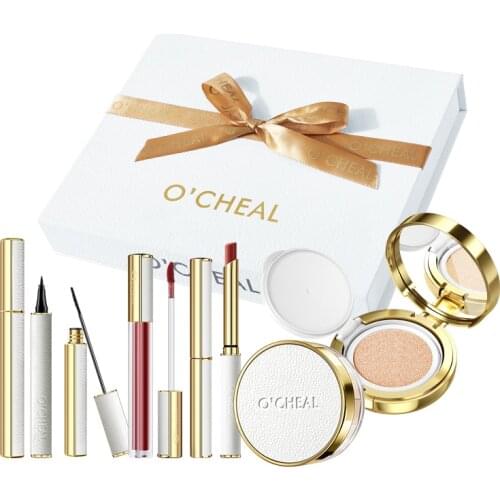 6Pcs/ Set Makeup Set Gift Box Cosmetic Set Mushroom Air Cushion BB Cream Concealer Powder Velvet Lipstick Mascara Eyeliner Set
