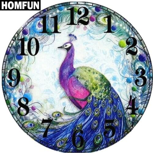 HOMFUN Diamond Painting Full Square/Round Diamond "Peacock clock" Pattern Embroidery Cross Stitch 5D Rhinestone Painting A01026