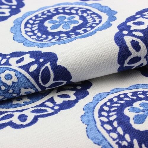 Free shipping Cotton canvas cloth curtain cloth sofa pillow active printing cloth fabric Chinese wind patterns of blue and white