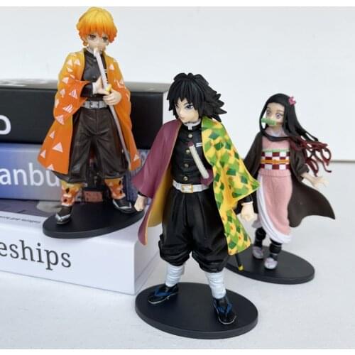 Demon Slayer Kimetsu no Yaiba Agatsuma Zenitsu Thunderclap Flash Action Figures Toy Anime Tanjirou Nezuko Figurine Model Toy Gif