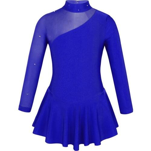 Kids Girls Long Sleeve Mock Neck Figure Ice Roller Skating Dress Gymnastic Leotard Dance wear Costumes