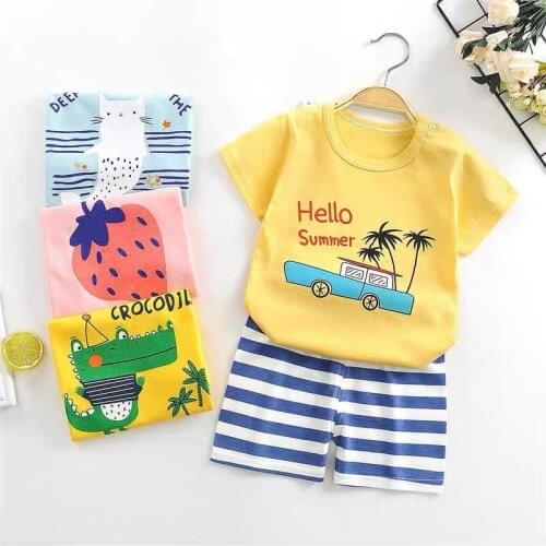 Childrens Clothing Set Summer New Kids Baby Girls Short Sleeeve Tshirts + Shorts 2-piece Suit Baby Boys Pajamas Clothes Sets