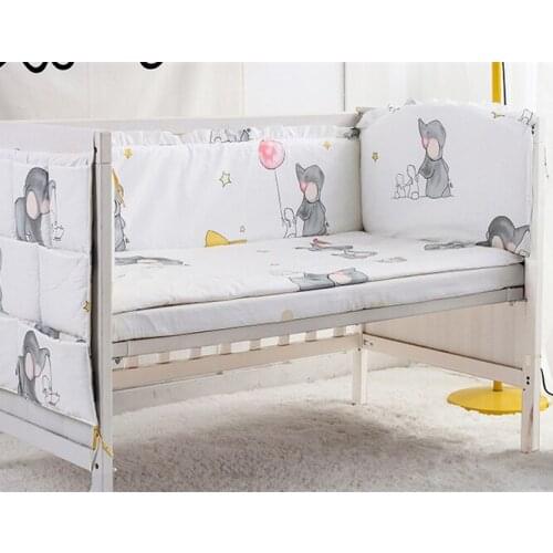 5PCS Baby Bedding Set Cotton Nursery Bedding kit berço Cot Bumper Cartoon Pattern Baby Bumper Baby Bed Linens (4bumpers+sheet)