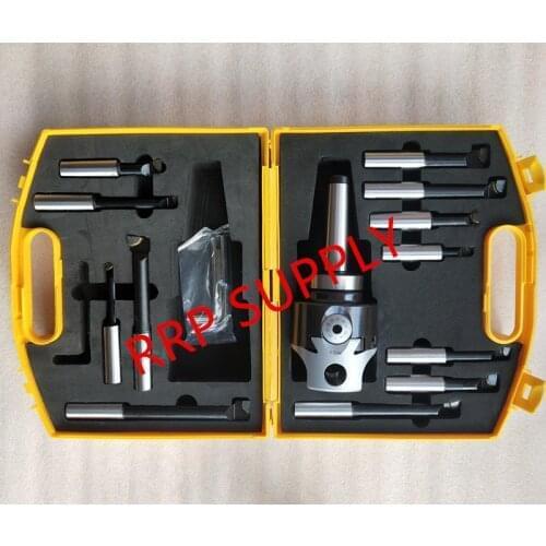 MT2 taper, F1-18 75mm boring head with MT2 shank and 12pcs 18mm boring bars, boring head set