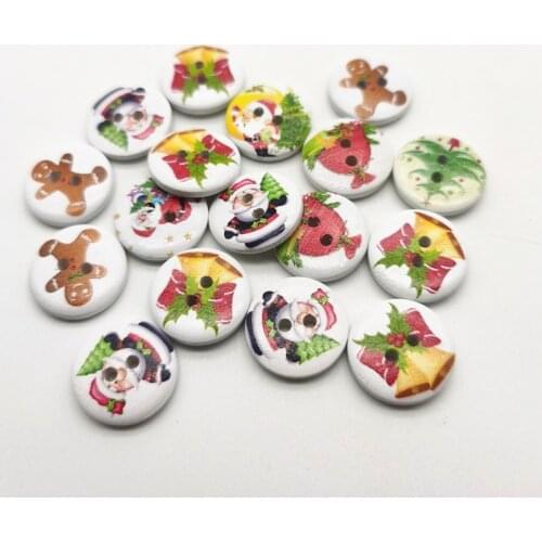 50pcs 20mm Wooden Round Painted Christmas Mixed Buttons 2 Holes Sewing DIY Xmas Crafts Scrapbooking Cardmaking