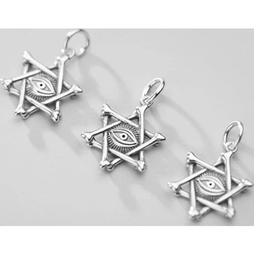 925 Sterling Silver Fashion Devil Eye Hexagram Charms DIY Fine Jewelry Decoration Hollow Out Silver Pendants Ornaments For Women