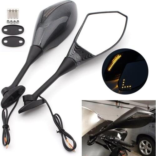 Motorcycle LED Turn Signal Light Rearview Mirror Side Mirror For Honda CBR 300 600 900 1000 RR GSXR FZ1 FZ6 Black Carbon Fiber
