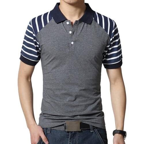 BROWON Summer T Shirt Men Top Short Stripe Sleeve Turn-down Collar Patchwork Color Casual T-shirt For Men Clothes 2019