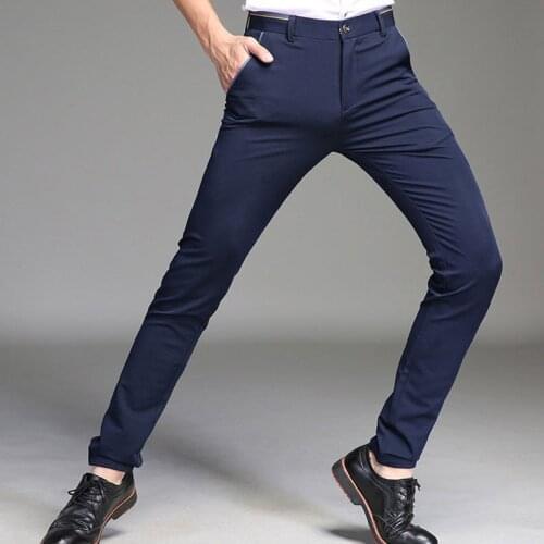 Mens Classic-fit Wrinkle-Resistant Flat Front Casual Pant Spring Summer Stretch Solid Color Breathable Business Trousers