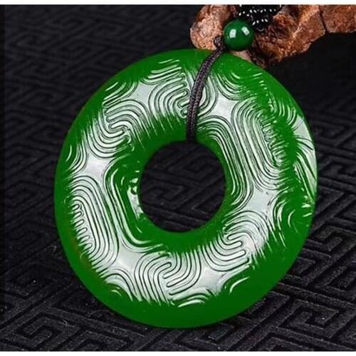 Natural Green Hand Carved Cloud Pattern Safety Buckle Jade Pendant Fashion Boutique Jewelry Mens and Women Necklace Accessories