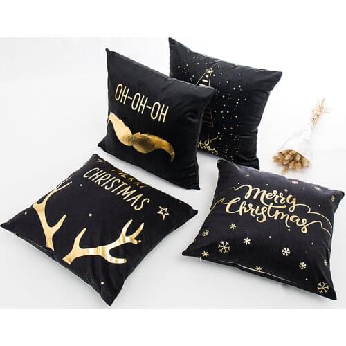 Merry Christmas Cushion Cover Gold Linen Cotton Soft Cute Cushion Covers Santa Xmas Decorative Sofa Pillow Case Pillowcase