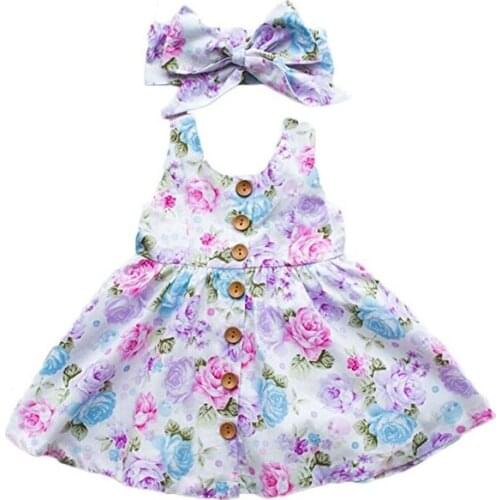 Pudcoco US Stock New Fashion Summer Baby Girl Floral Dress Kid Party Wedding Pageant Sundress Headband Cotton Clothes