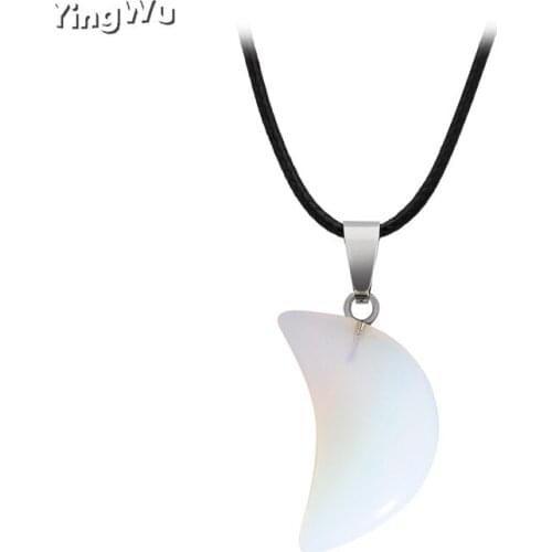 Yingwu 5pcs Lot Natural Crystal Opals Stone Quartz Choker Necklace Women Men Moon Pendant Black Leather Chains Chocker Wholesale